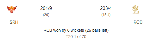 SRH defeated by RCB